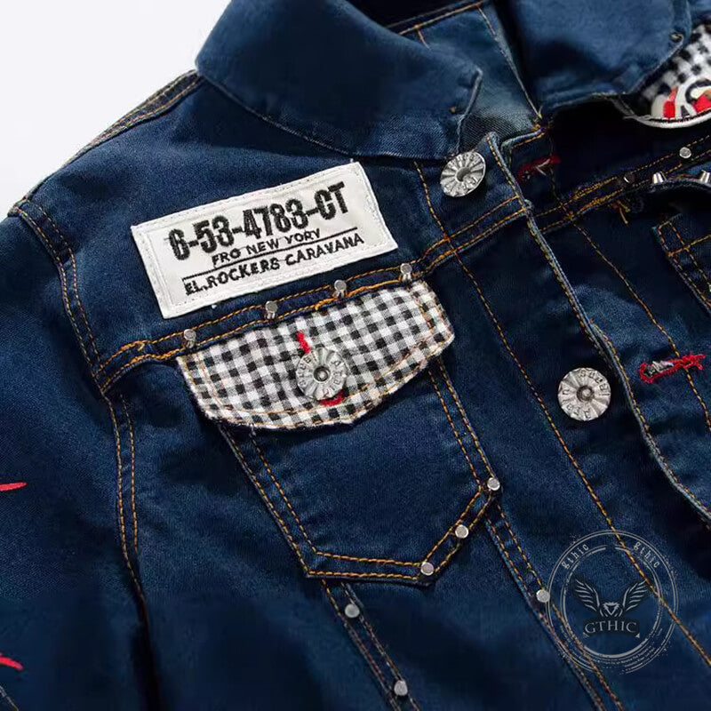 Punk Rivet Washed Denim Jacket Biker Coat