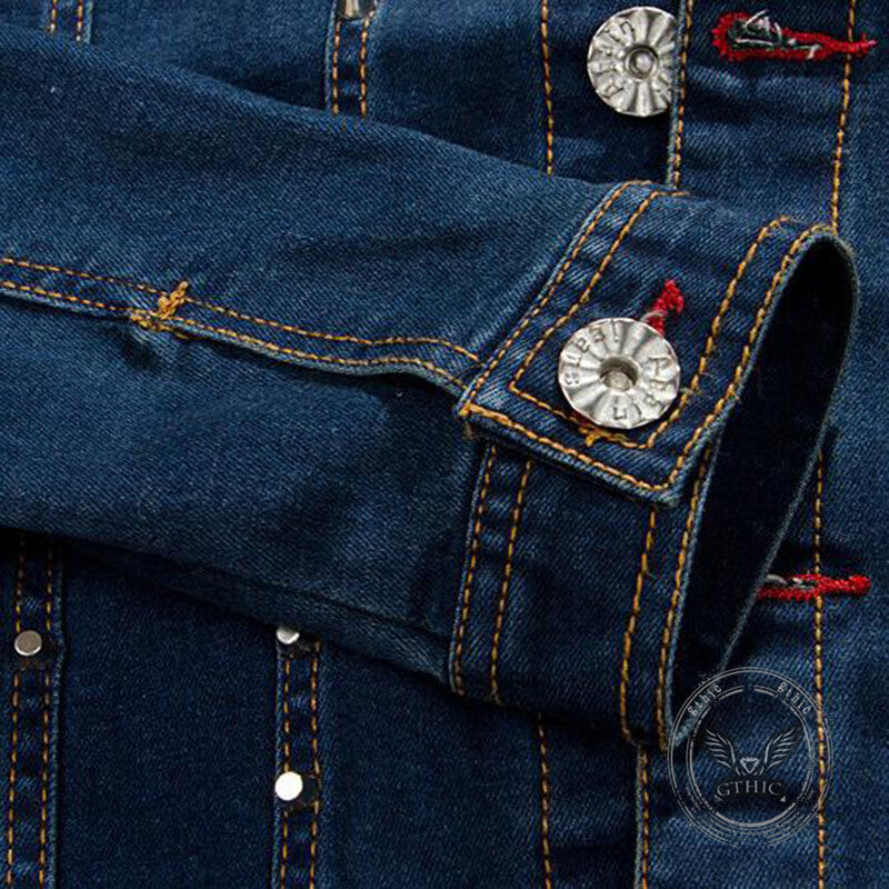 Punk Rivet Washed Denim Jacket Biker Coat