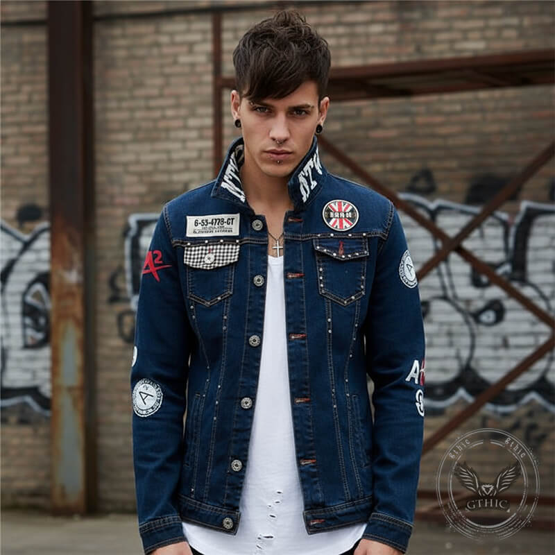 Punk Rivet Washed Denim Jacket Biker Coat | Gthic.com