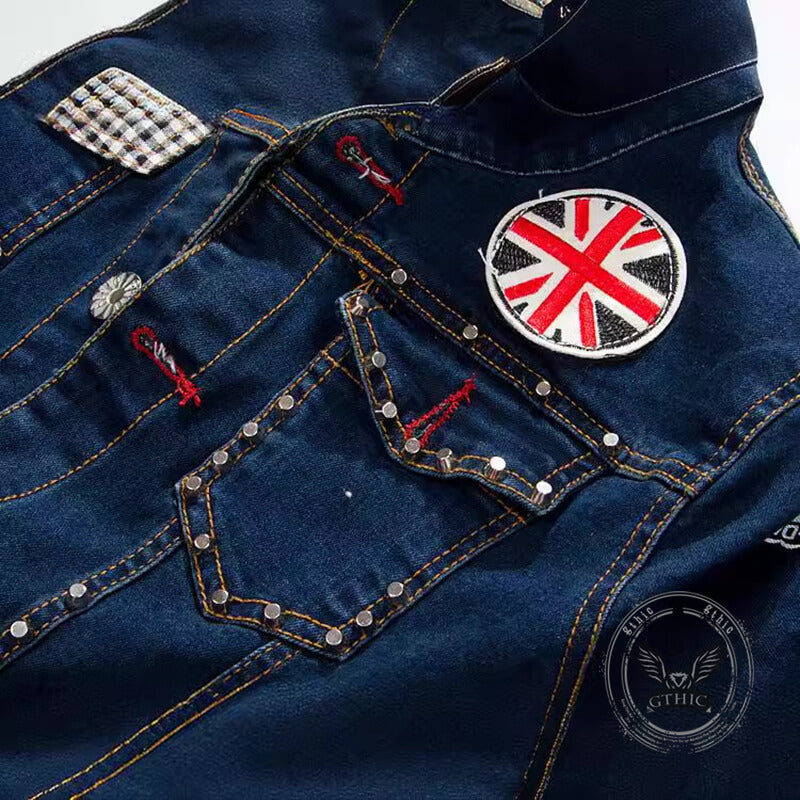 Punk Rivet Washed Denim Jacket Biker Coat | Gthic.com