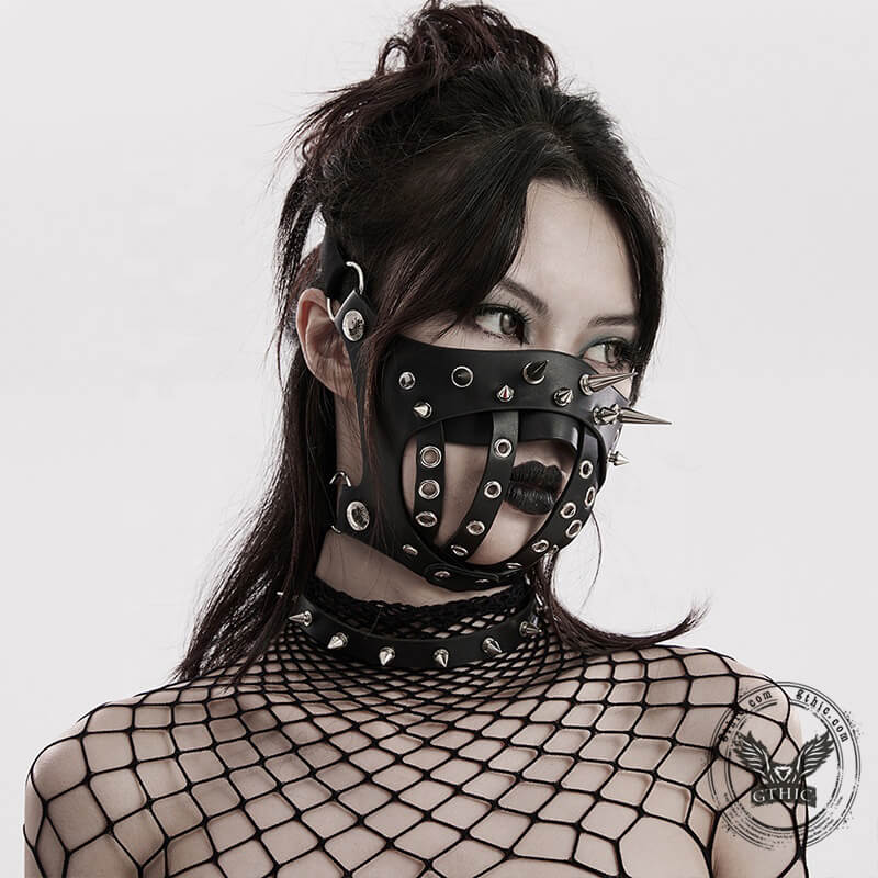 Punk Rivets Leather Half Facemask | Gthic.com