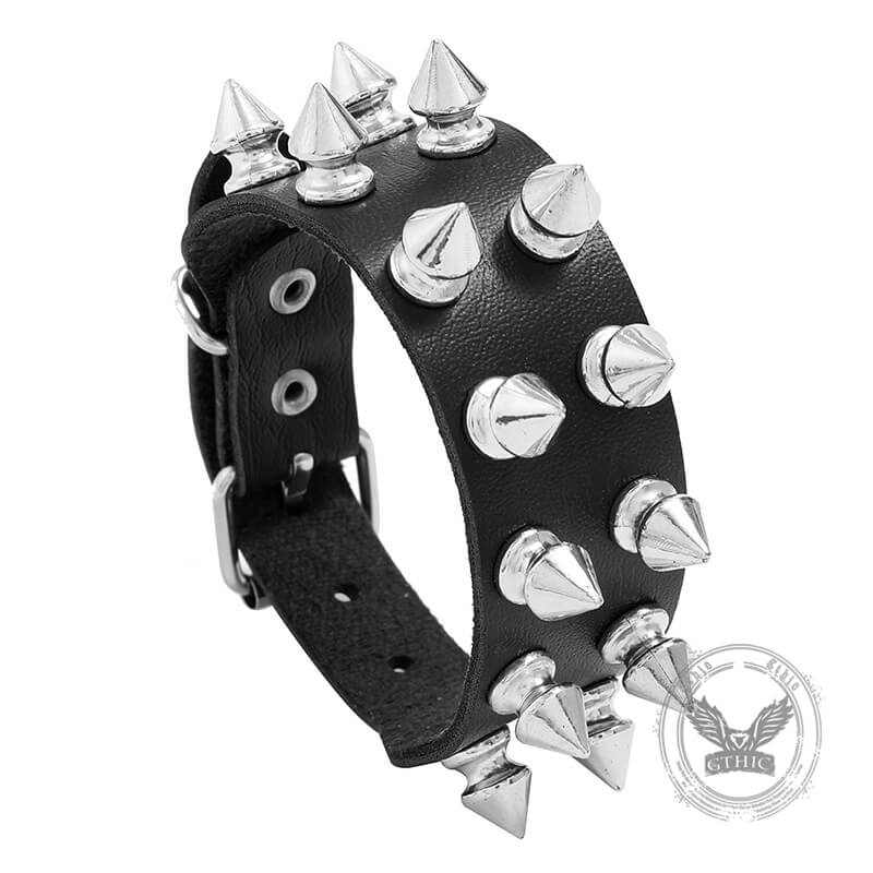 Punk Rock 2 Row Spiked Leather Bracelet