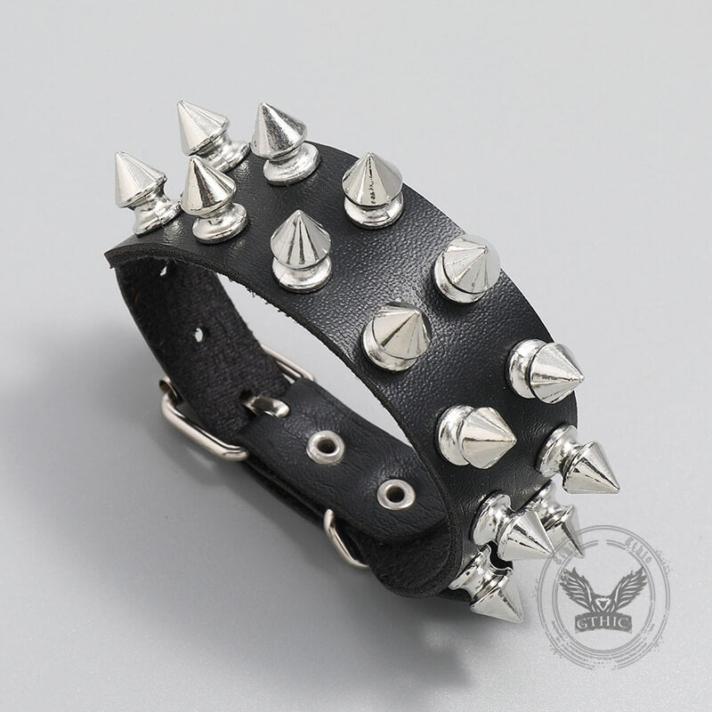 Punk Rock 2 Row Spiked Leather Bracelet | Gthic.com