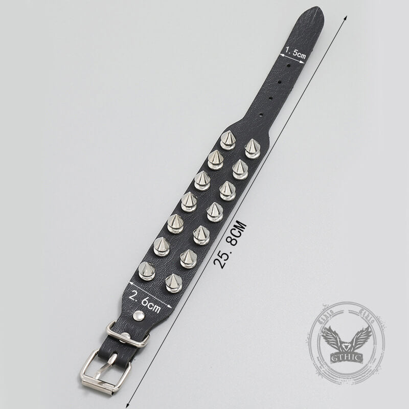 Punk Rock 2 Row Spiked Leather Bracelet | Gthic.com