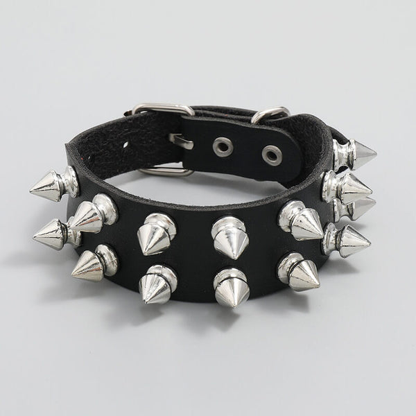 Punk Rock 2 Row Spiked Leather Bracelet | Gthic.com