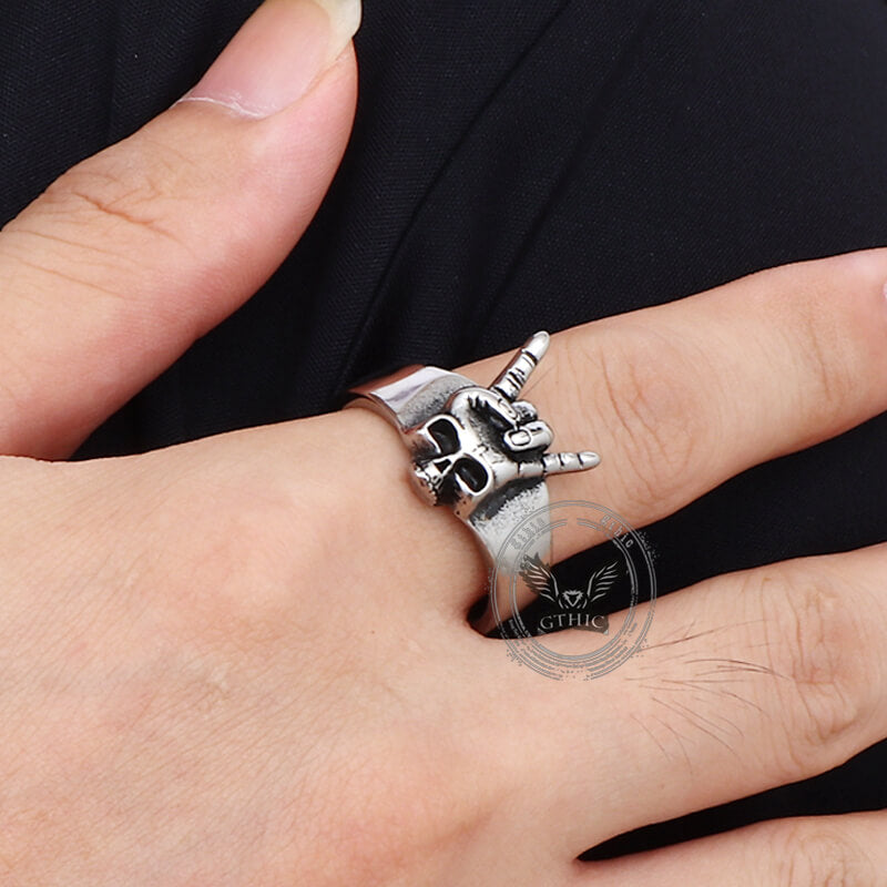 Punk Rock Gesture Stainless Steel Skull Ring