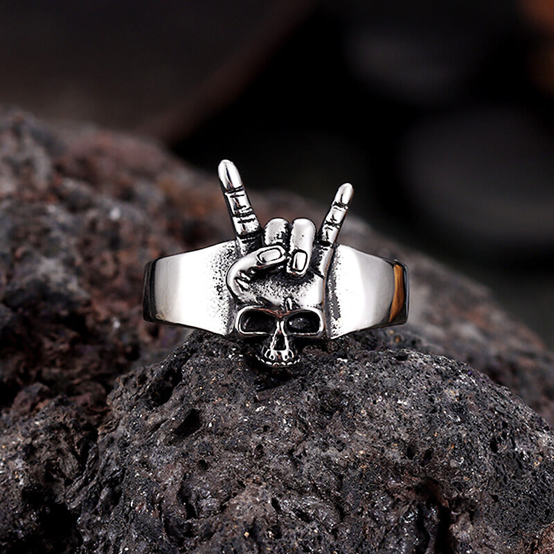 Punk Rock Gesture Stainless Steel Skull Ring