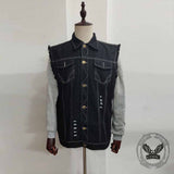 Punk Rock Mask Skull Distressed Biker Denim Vest