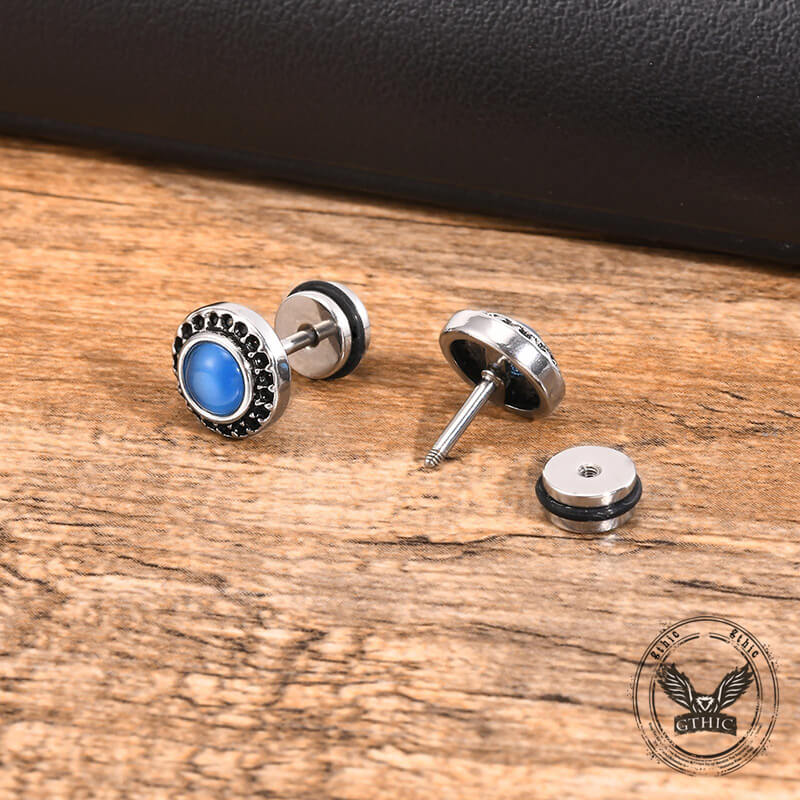 Punk Rock Round Gemstone Stainless Steel Stud Earrings | Gthic.com