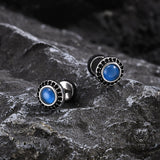 Punk Rock Round Gemstone Stainless Steel Stud Earrings | Gthic.com