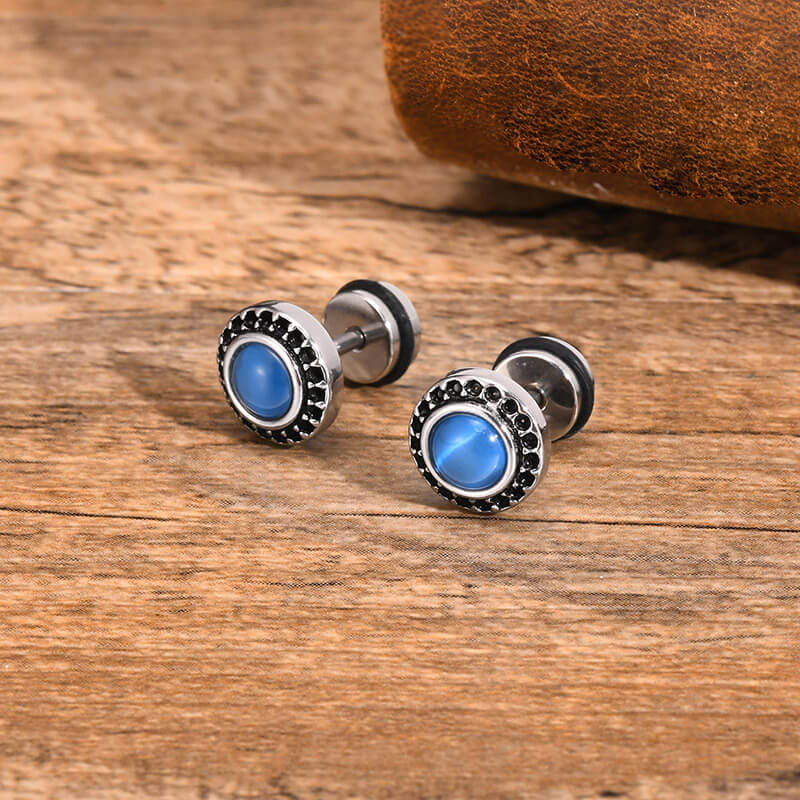 Punk Rock Round Gemstone Stainless Steel Stud Earrings | Gthic.com