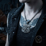 Punk Route 66 Motorcycle Stainless Steel Biker Pendant | Gthic.com