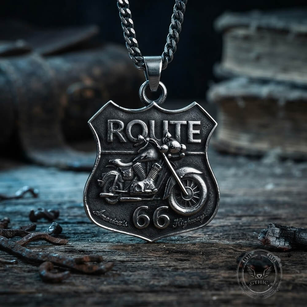 Punk Route 66 Motorcycle Stainless Steel Biker Pendant