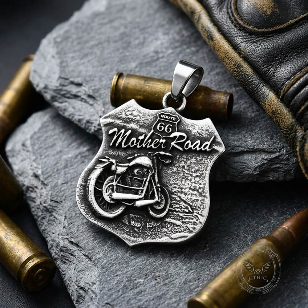 Punk Route 66 Motorcycle Stainless Steel Biker Pendant