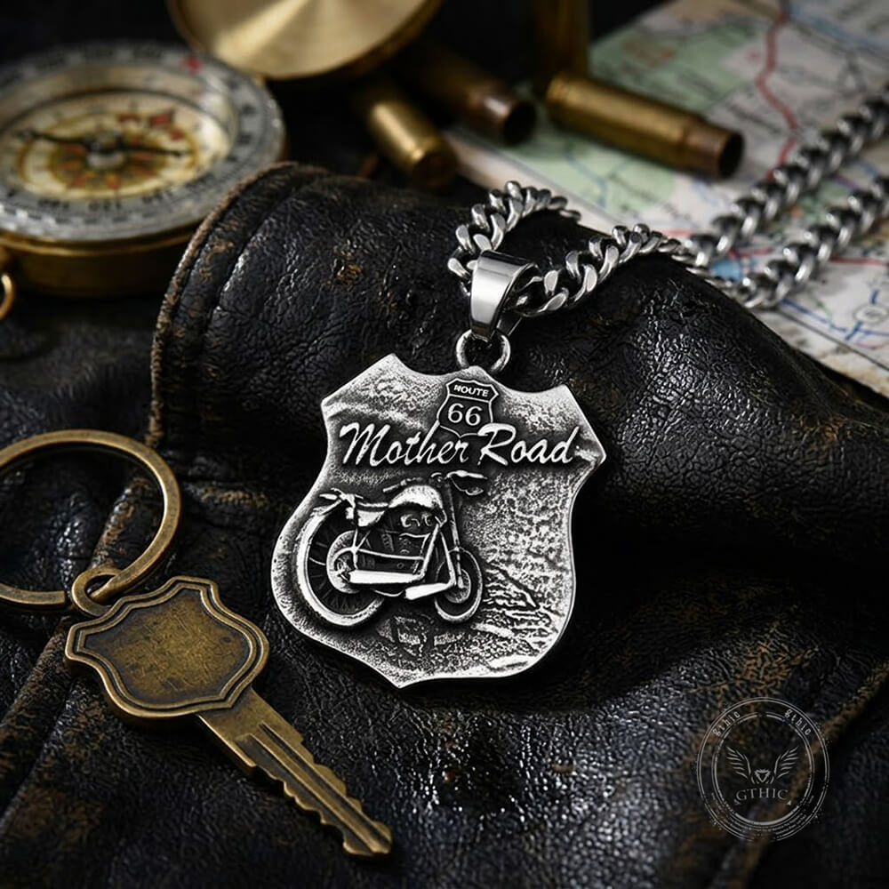 Punk Route 66 Motorcycle Stainless Steel Biker Pendant