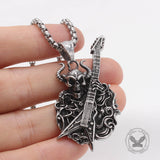 Punk Satan Skull Guitar-Playing Stainless Steel Pendant | Gthic.com