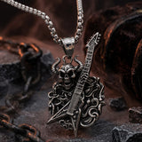 Punk Satan Skull Guitar-Playing Stainless Steel Pendant | Gthic.com