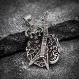 Punk Satan Skull Guitar-Playing Stainless Steel Pendant