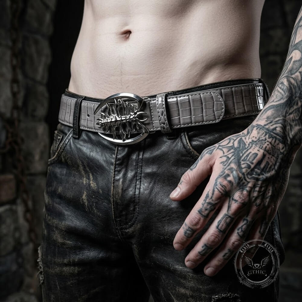 Punk Scorpion Buckle Crocodile-Embossed PU Leather Belt | Gthic.com