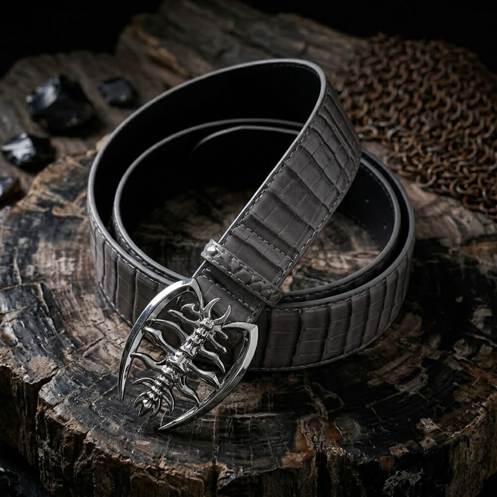 Punk Scorpion Buckle Crocodile-Embossed PU Leather Belt | Gthic.com