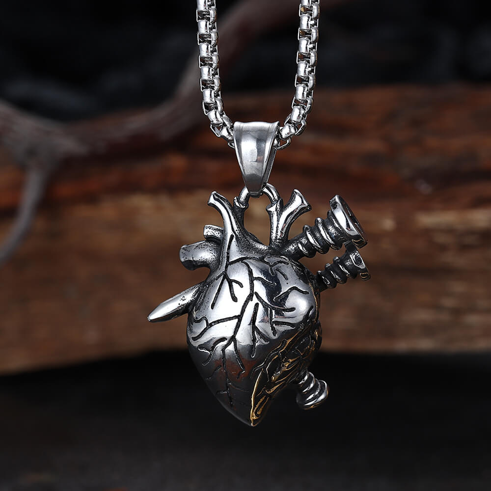 Punk Screw Heart Stainless Steel Gothic Pendant
