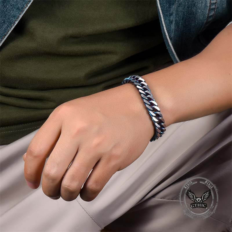 Punk Silver Blue Cuban Chain Stainless Steel Bracelet