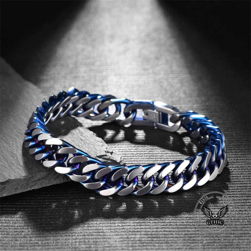 Punk Silver Blue Cuban Chain Stainless Steel Bracelet