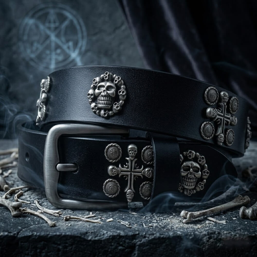 Punk Skull And Cross Genuine Leather Belt | Gthic.com
