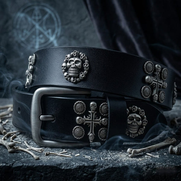 Punk Skull And Cross Genuine Leather Belt – GTHIC