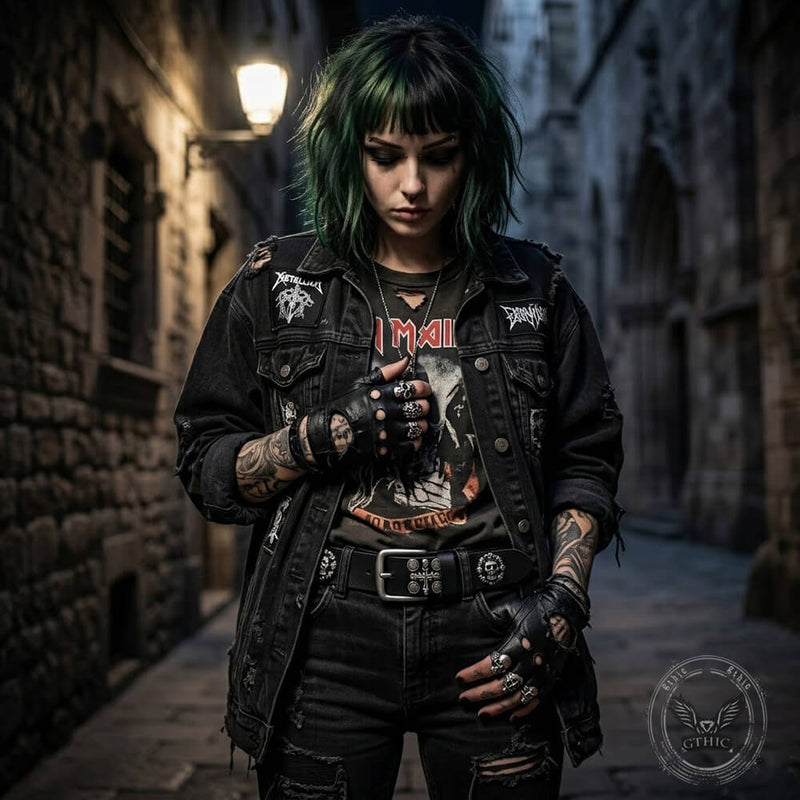Punk Skull And Cross Genuine Leather Belt – GTHIC display picture 3