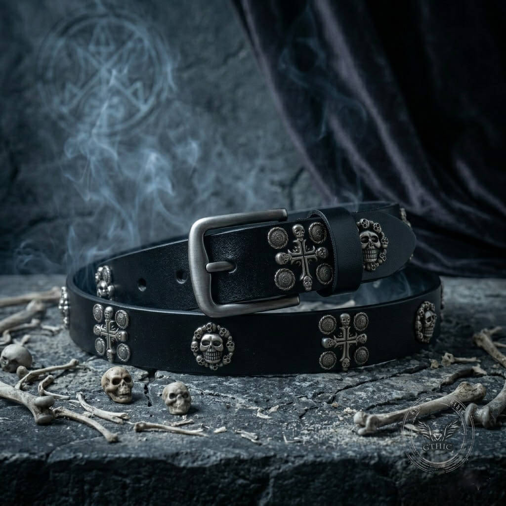 Punk Skull And Cross Genuine Leather Belt | Gthic.com