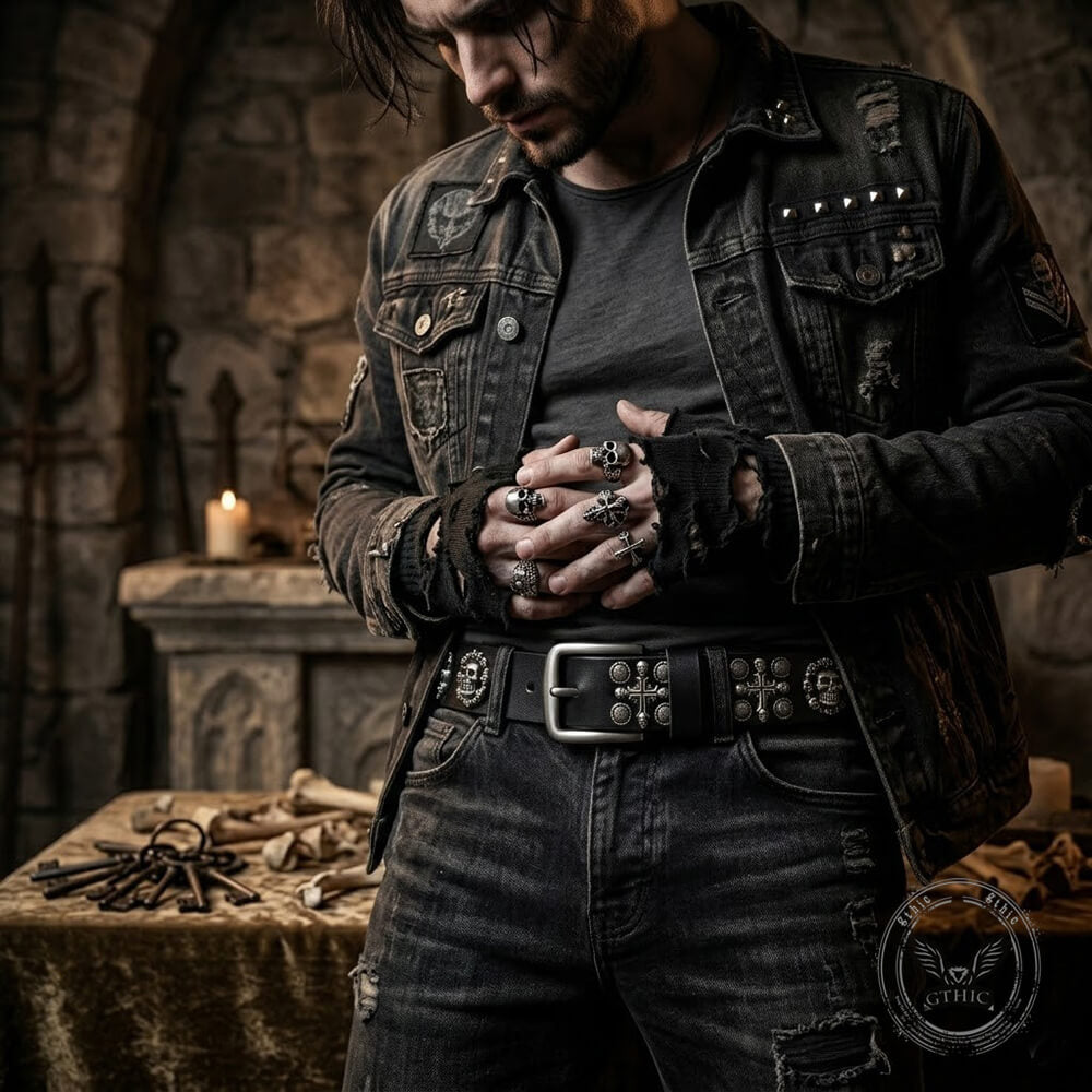 Punk Skull And Cross Genuine Leather Belt | Gthic.com