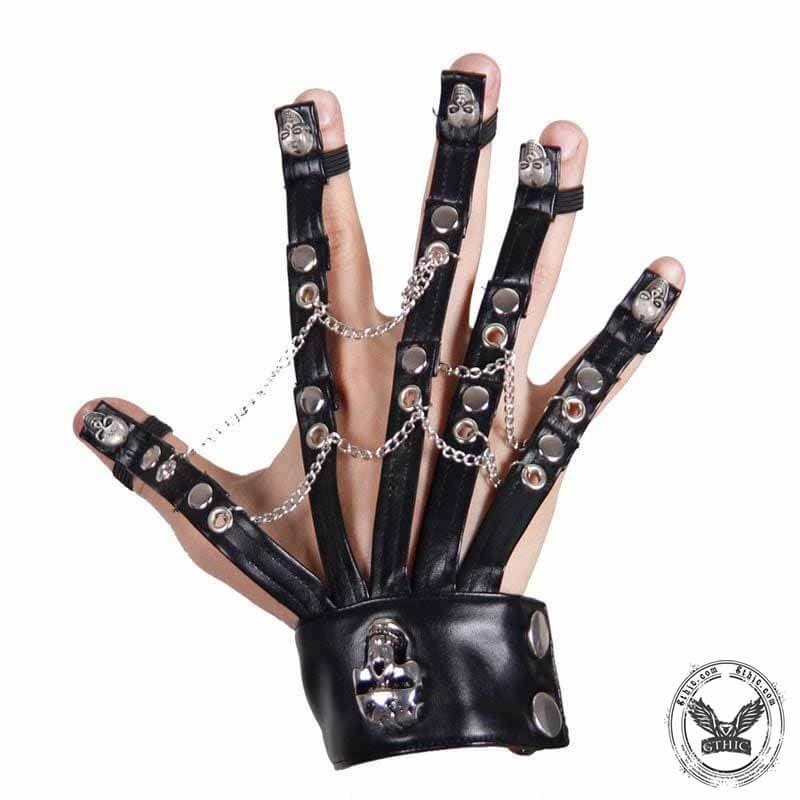 Punk Skull Chain Leather Glove | Gthic.com
