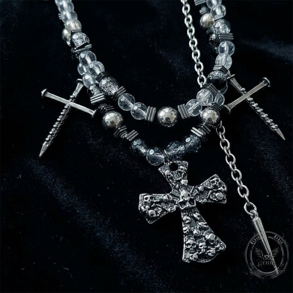 Punk Skull Cross Dark Gothic Studded Beaded Alloy Pendant | Gthic.com