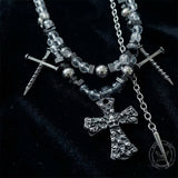 Punk Skull Cross Dark Gothic Studded Beaded Alloy Pendant | Gthic.com