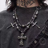 Punk Skull Cross Dark Gothic Studded Beaded Alloy Pendant | Gthic.com