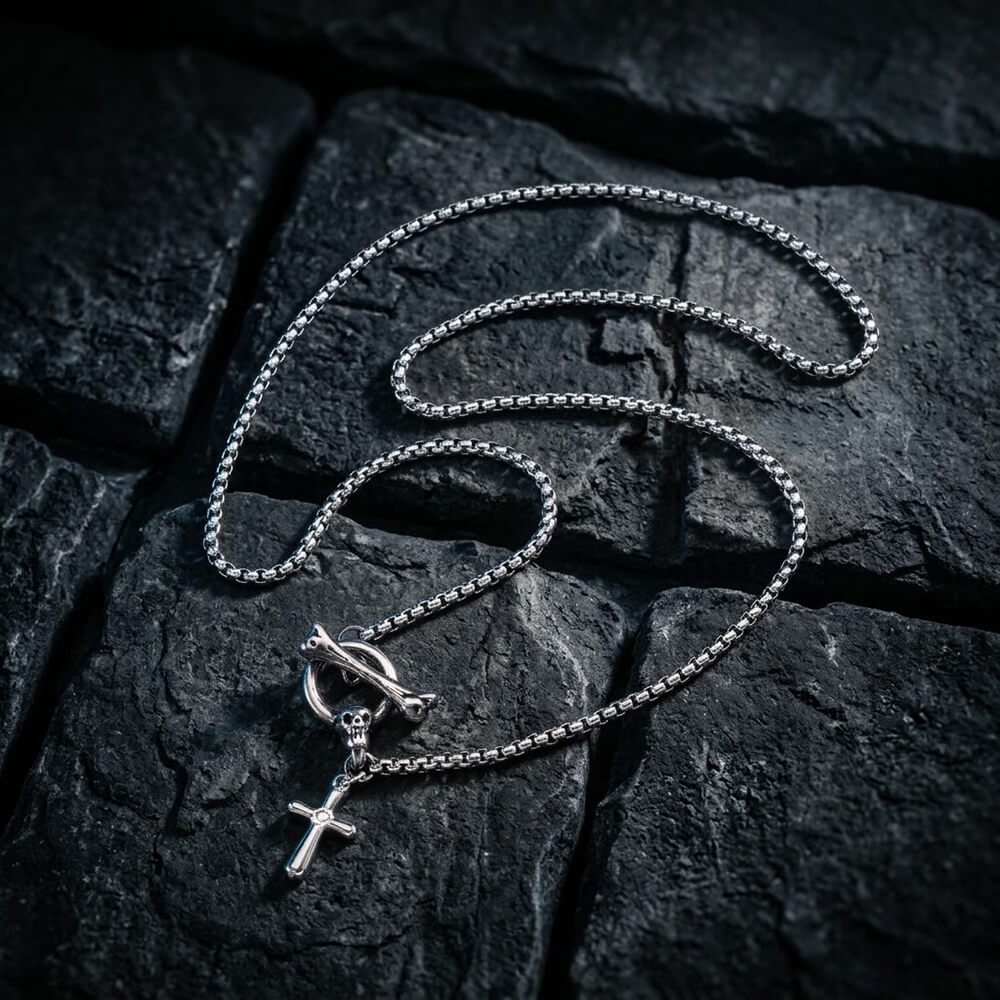 Punk Skull Cross Stainless Steel OT-Clasp Necklace | Gthic.com