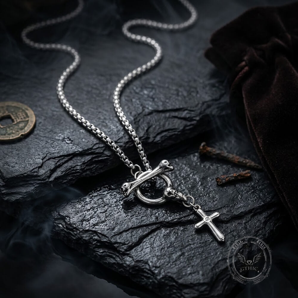 Punk Skull Cross Stainless Steel OT-Clasp Necklace | Gthic.com