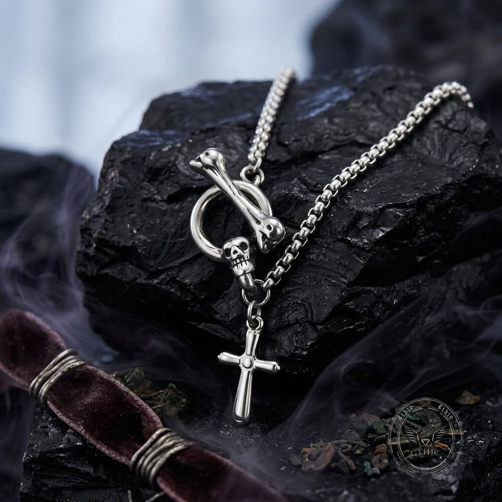Punk Skull Cross Stainless Steel OT-Clasp Necklace