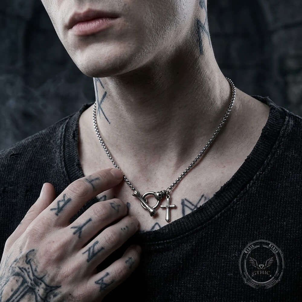 Punk Skull Cross Stainless Steel OT-Clasp Necklace | Gthic.com