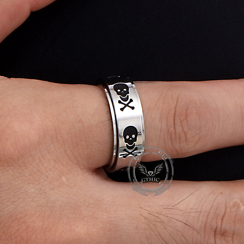 Skull Cross roestvrijstalen draaibare ring