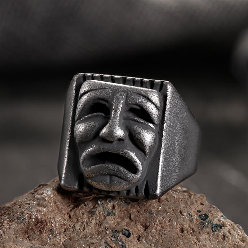 Punk Skull Face Expression Square Stainless Steel Ring | Gthic.com