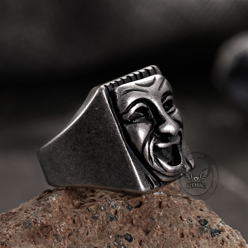 Punk Skull Face Expression Square Stainless Steel Ring