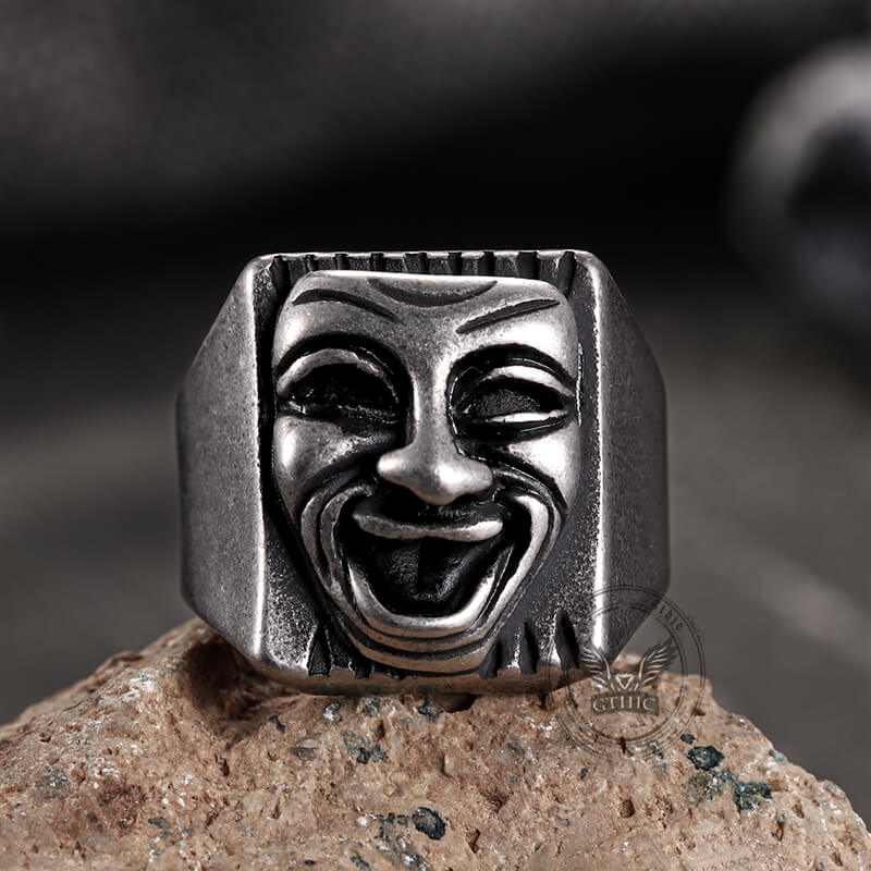 Punk Skull Face Expression Square Stainless Steel Ring | Gthic.com