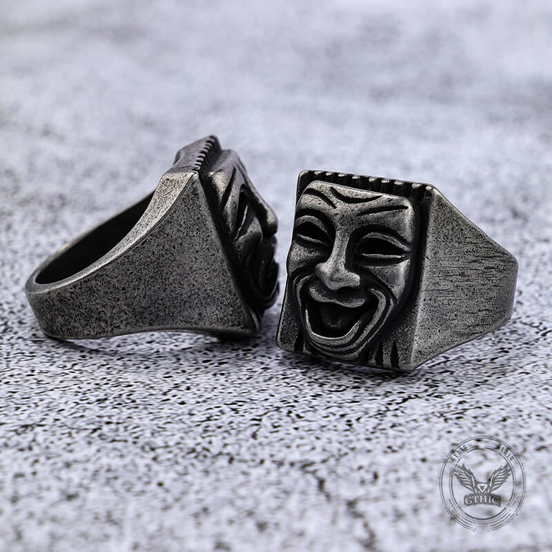 Punk Skull Face Expression Square Stainless Steel Ring | Gthic.com