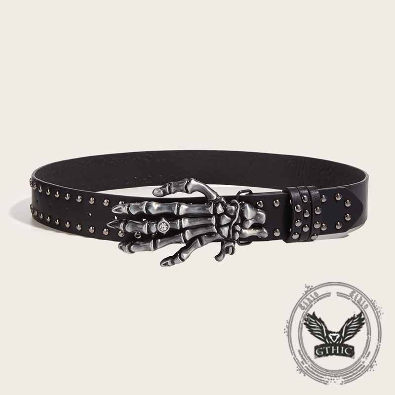Punk Skull Hand Buckle Rivet PU Leather Belt 02 | Gthic.com