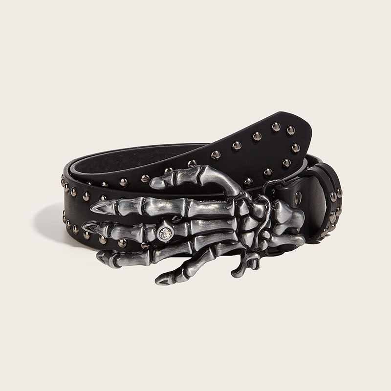 Punk Skull Hand Buckle Rivet PU Leather Belt 01 | Gthic.com