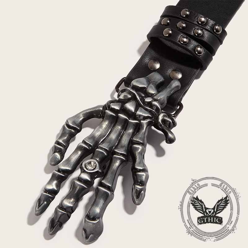 Punk Skull Hand Buckle Rivet PU Leather Belt 03 | Gthic.com
