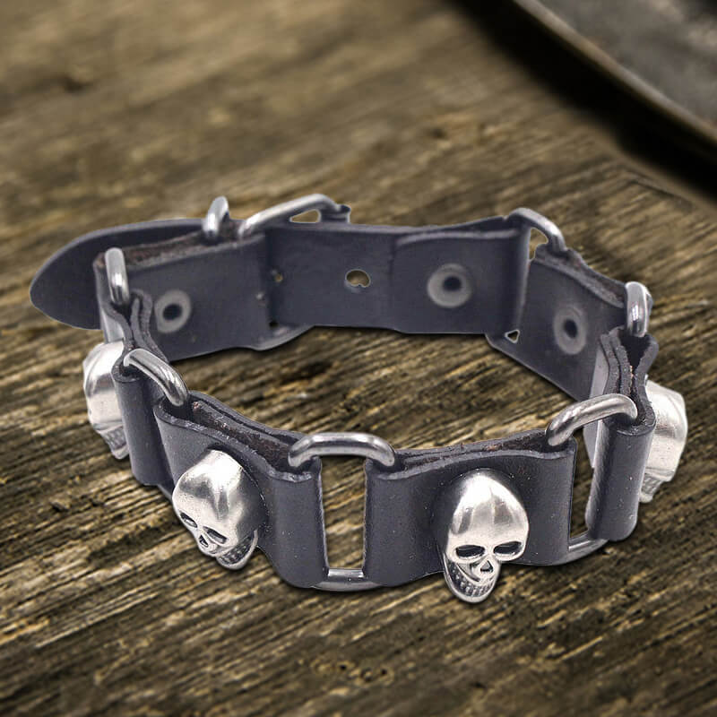 Punk Skull Head PU Leather Adjustable Bracelet | Gthic.com