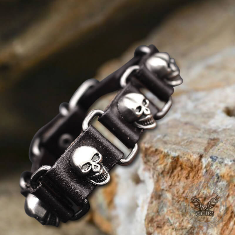 Punk Skull Head PU Leather Adjustable Bracelet